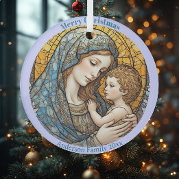 Stained Glass Madonna and Child Christmas Ornament ガラスオーナメント
