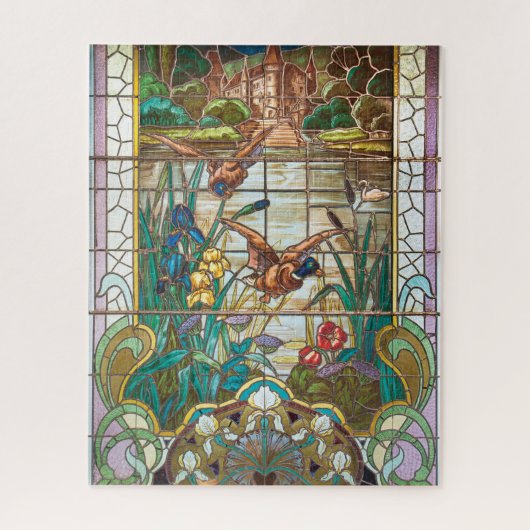 Stained glass mallard ducks ジグソーパズル (縦)