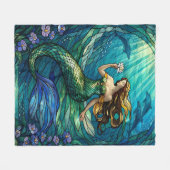 Stained Glass Mermaid Art フリースブランケット (正面(横))