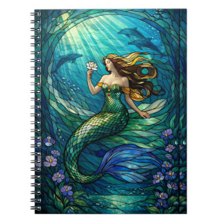 Stained Glass Mermaid Wall Art Poster ノートブック