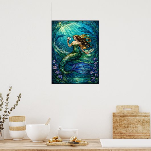 Stained Glass Mermaid Wall Art Poster ポスター (キッチン)