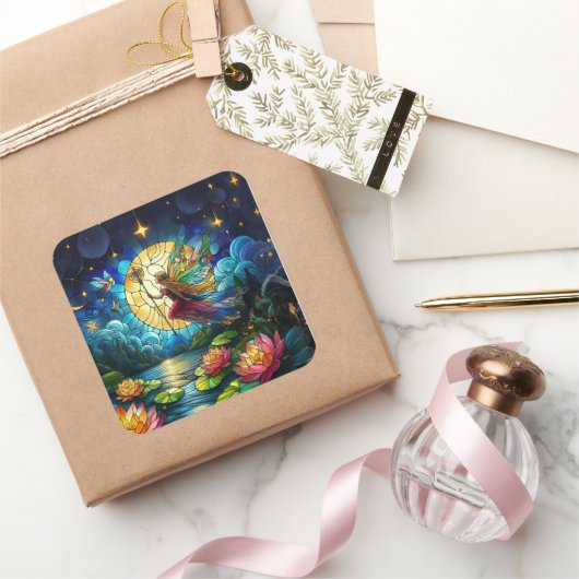 Stained Glass Moonlight Flight Fairy  スクエアシール (ギフト)