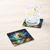 Stained Glass Moonlight Flight Fairy  スクエアペーパーコースター (インサイチュ)