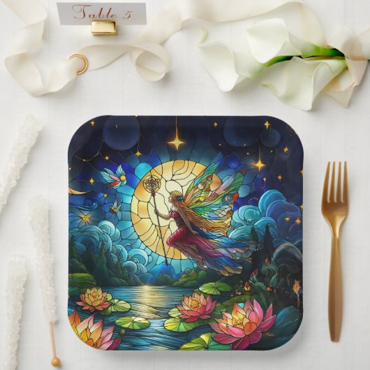 Stained Glass Moonlight Flight Fairy  ペーパープレート (ウェディング)