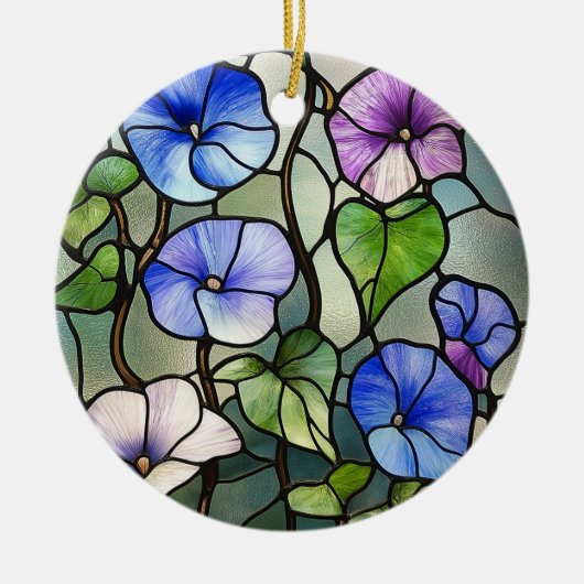 Stained glass morning glories セラミックオーナメント (正面)