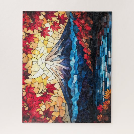 Stained Glass Mount Fuji – Japanese Art Jigsaw Puz ジグソーパズル (縦)