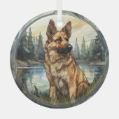 Stained Glass Mountain German Shepherd Dog ガラスオーナメント (正面)