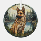 Stained Glass Mountain German Shepherd Dog ガラスオーナメント (裏面)