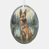 Stained Glass Mountain German Shepherd Dog ガラスオーナメント (正面左)