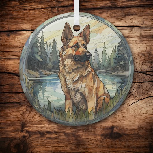 Stained Glass Mountain German Shepherd Dog ガラスオーナメント