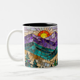 Stained Glass Mountain Sunrise Mug  ツートーンマグカップ