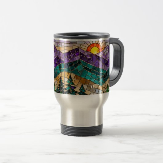 Stained Glass Mountain Sunrise Mug  トラベルマグ (正面右)