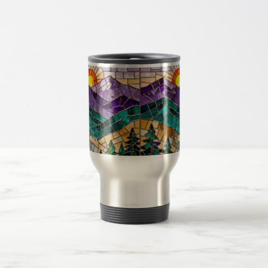 Stained Glass Mountain Sunrise Mug トラベルマグ (中央)