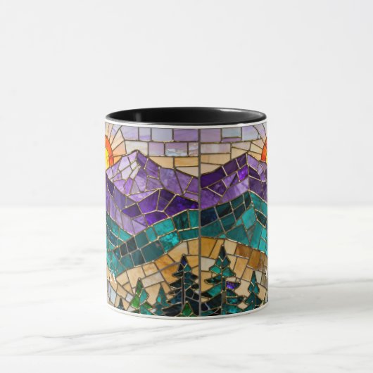 Stained Glass Mountain Sunrise Mug  マグカップ (中央)