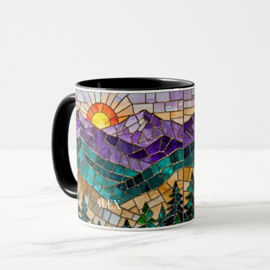 Stained Glass Mountain Sunrise Mug  マグカップ (正面左)