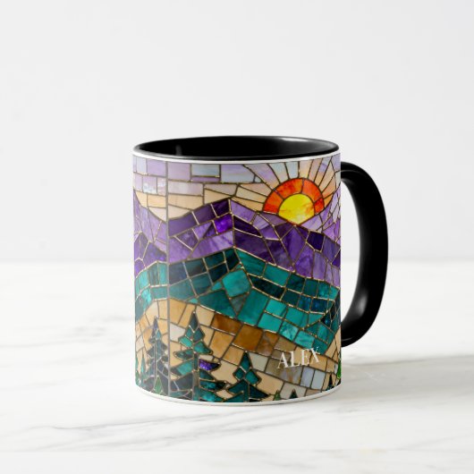 Stained Glass Mountain Sunrise Mug  マグカップ (正面右)