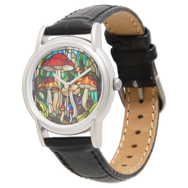 Stained Glass Mushroom Art 腕時計 (アングル)