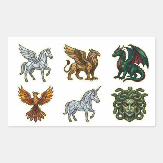 Stained Glass Mythical Creatures Sticker Set 長方形シール
