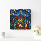 Stained Glass Nativity Scene スクエア壁時計 (ホーム)