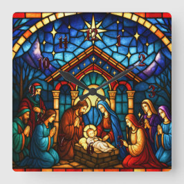 Stained Glass Nativity Scene スクエア壁時計