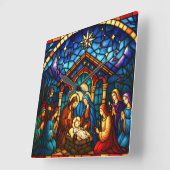 Stained Glass Nativity Scene スクエア壁時計 (傾斜)