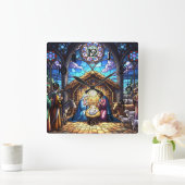 Stained Glass Nativity Scene 2 スクエア壁時計 (ホーム)