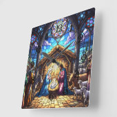 Stained Glass Nativity Scene 2 スクエア壁時計 (傾斜)