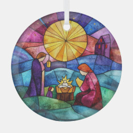 Stained Glass Nativity Scene Christmas Ornament ガラスオーナメント