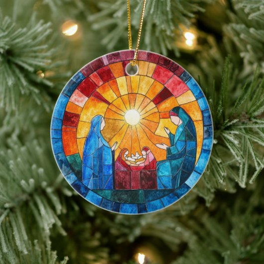 Stained Glass Nativity Scene Christmas Ornament セラミックオーナメント (ツリー)