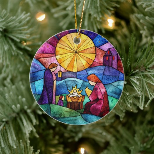 Stained Glass Nativity Scene Christmas Ornament セラミックオーナメント (ツリー)