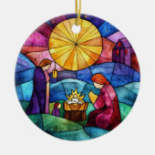 Stained Glass Nativity Scene Christmas Ornament セラミックオーナメント (正面)