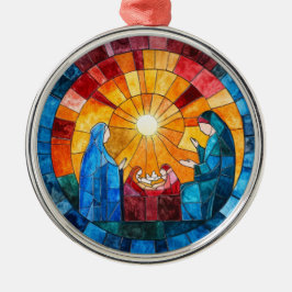 Stained Glass Nativity Scene Christmas Ornament メタルオーナメント