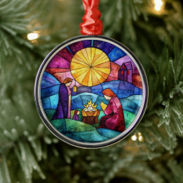 Stained Glass Nativity Scene Christmas Ornament メタルオーナメント