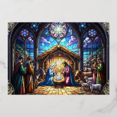 Stained Glass Nativity Scene Foil Holiday Card 箔シーズンカード (裏面)