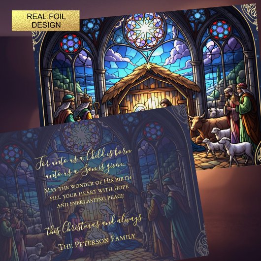 Stained Glass Nativity Scene Foil Holiday Card 箔シーズンカード