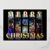 Stained Glass Nativity Scene Merry Christmas 箔シーズンカード (正面)