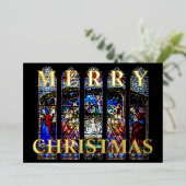 Stained Glass Nativity Scene Merry Christmas 箔シーズンカード (立ち正面)