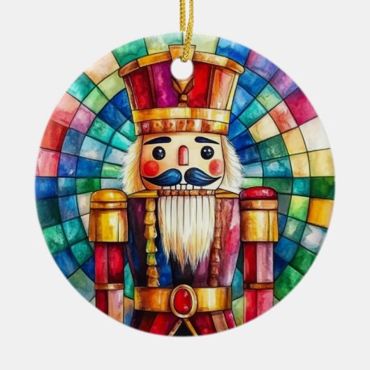 Stained Glass Nutcracker Personalized Christmas セラミックオーナメント (正面)