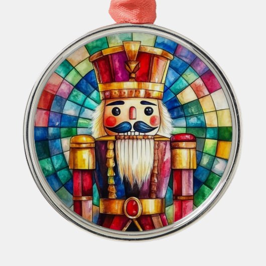 Stained Glass Nutcracker Personalized Christmas メタルオーナメント (正面)
