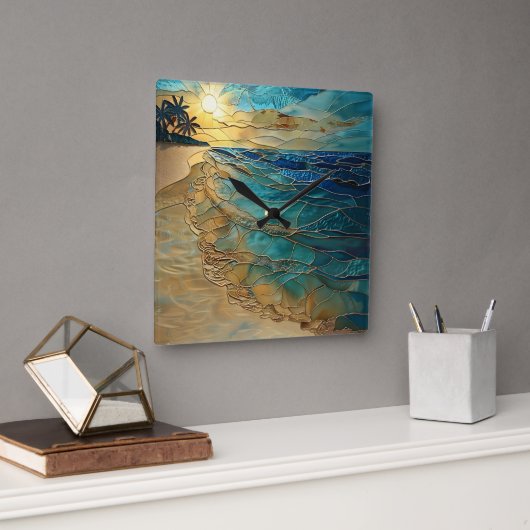 Stained Glass Ocean Beach Wall Clock スクエア壁時計 (オフィス)