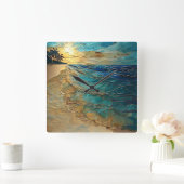Stained Glass Ocean Beach Wall Clock スクエア壁時計 (ホーム)