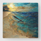 Stained Glass Ocean Beach Wall Clock スクエア壁時計 (正面)