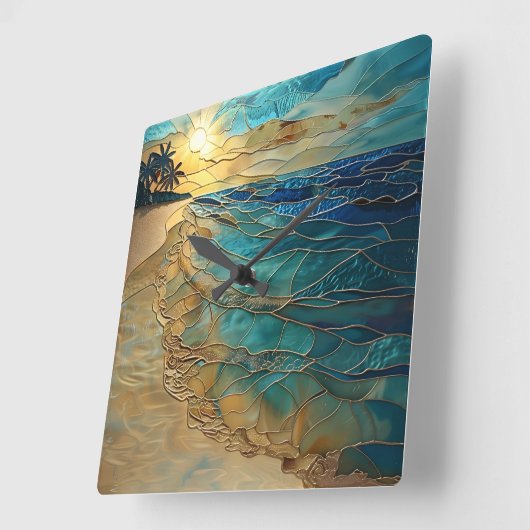 Stained Glass Ocean Beach Wall Clock スクエア壁時計 (傾斜)