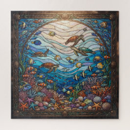 Stained Glass Ocean Sea Turtles Jigsaw Puzzle - Oc ジグソーパズル