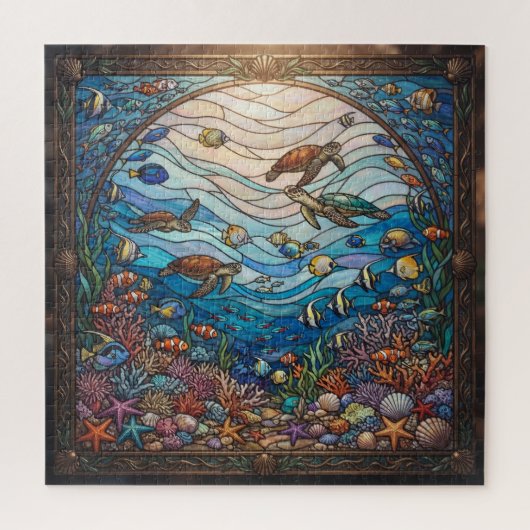 Stained Glass Ocean Sea Turtles Jigsaw Puzzle - Oc ジグソーパズル (縦)