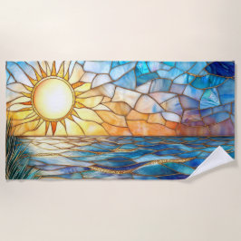 Stained Glass Ocean Sunset Beach Towel ビーチタオル