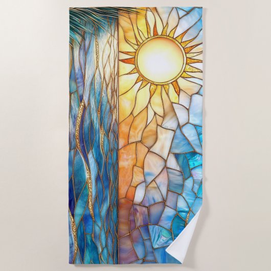 Stained Glass Ocean Sunset Beach Towel ビーチタオル (正面)
