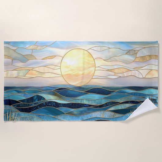 Stained Glass Ocean Sunset Beach Towel ビーチタオル (正面)