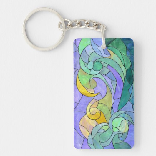 Stained Glass Ocean Waves Artistic Coastal pastel キーホルダー (正面)