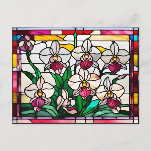 Stained Glass Orchid Flowers  ポストカード (正面)